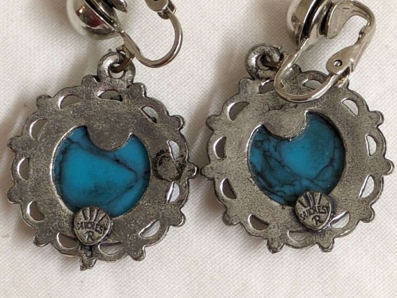 Vtg. screwback earrings: silvertoned metal, blue … - image 2