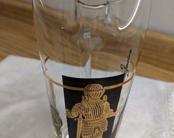 Vtg. MCM cocktail drink mixer/martini pourer; glass with knights.