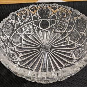 Vtg. lead crystal? cut into glass bowl.