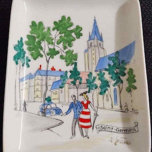 German Bavarian porcelain hand painted dish; St. Germain graphics.