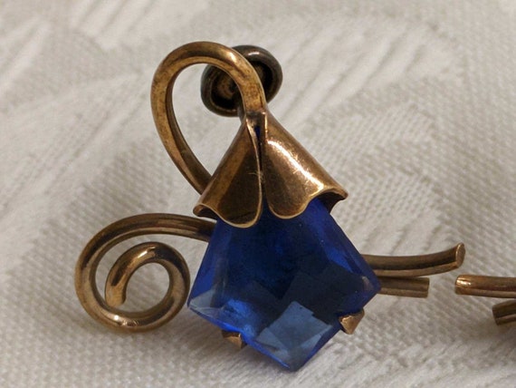 Vtg. copper? faceted blue plastic floral shaped s… - image 2