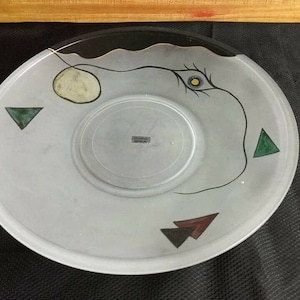Vintage large frosted art glass plate hand painted from Germany