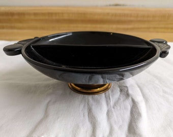 Vtg. black amethyst glass art deco footed bowl.