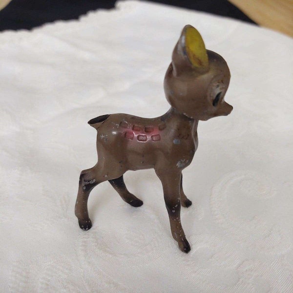 Vtg. Bambi? deer/fawn painted metal nodder figurine.