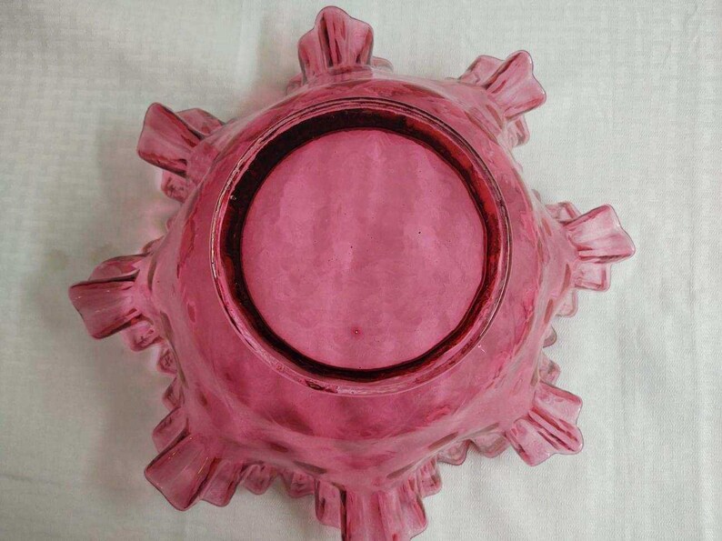 Vintage Cranberry Glass Fruit Bowl Large Ruffled With Criss Etsy