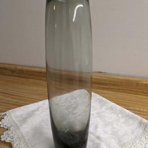 Vtg. MCM Holmegaard smoky vase: 18123, Denmark, 15.25&quot;.