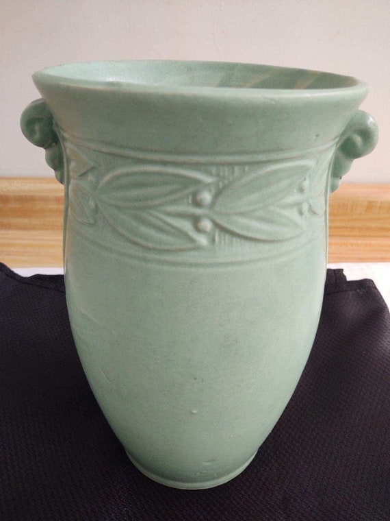 Vintage Light Green Large Pottery Vase Leaves and Berries Etsy