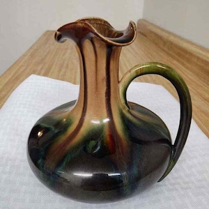 Vintage Belgium pottery Faiencerie Thulin vase with handle.