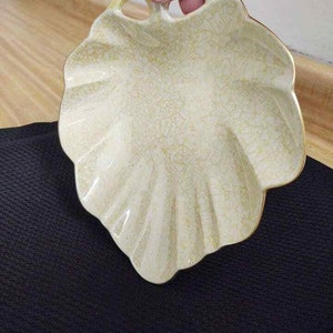 Vintage Pickard China leaf dish; yellow crackle glaze, gold trimmed.