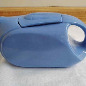 Hall China Co. blue water pitcher; art deco, streamlined.