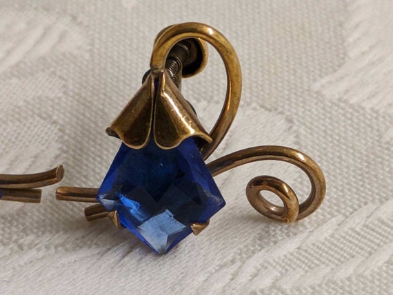 Vtg. copper? faceted blue plastic floral shaped s… - image 4