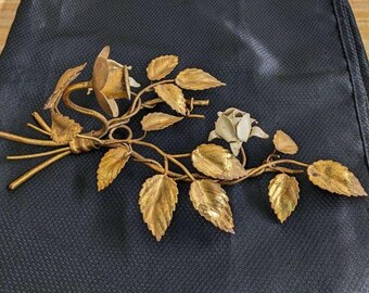 Vtg. Italian gold leaf roses/leaves wall mount candle holder.