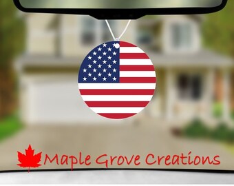 US Flag Air Freshener - Round - Choose from 16 scents