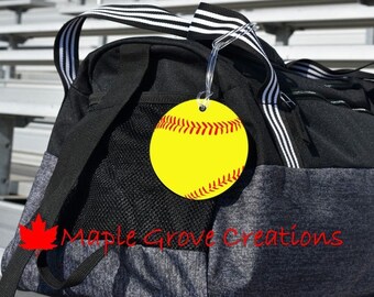 Softball Bag Tag - 4&quot; Round Bag Tag - Custom Bag Tag - Add Name And Number