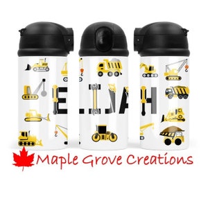 Construction Theme Kids Tumbler With Lid - Personalized with your child&#39;s name - 12 OZ Stainless Steel Tumbler - Double Wall Insulated