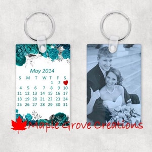 Wedding or Anniversary Keychain With Your Picture and Your Date - 3&quot; X 2&quot; - Gloss White Fiberglass Reinforced Sublimation Plastic Key Tag