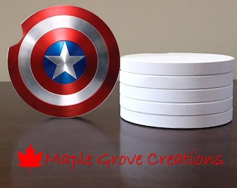 Premium Natural Slate Captain America Symbol Coaster Gift Set Marvel Comic