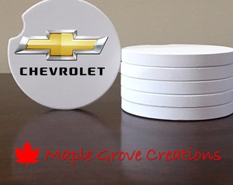 2 ABSORBS FREE SHIP CHEVROLET LOGO BLACK CUSTOM SANDSTONE CAR COASTER SET