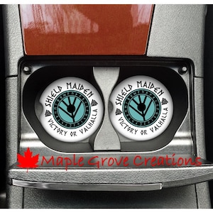 Shield Maiden Victory or Valhalla Car Coasters - Set of 2 - 2.56&quot; Coasters - Car Coasters - Available in Sandstone, Hardboard or Rubber