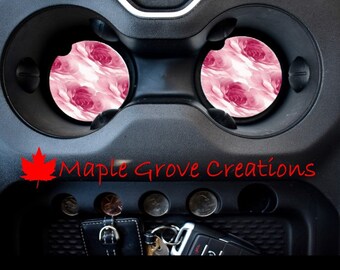 水彩ピンクのバラの車用コースター - 2 個セット - 2.56 インチの