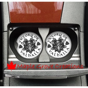 Victory or Valhalla Odin Car Coasters - Set of 2 - 2.56&quot; Coasters - Custom Car Coasters - Available in Sandstone, Hardboard or Rubber
