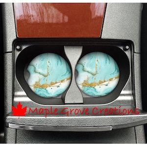 Aqua Marble Design Car Coasters - Set of 2 - 2.56&quot; Coasters - Car Coasters - Available in Sandstone, Hardboard or Rubber