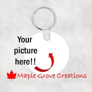 Personalized Keychain With Your Picture And/Or Text - 2.5&quot; Round - Gloss White Fiberglass Reinforced Sublimation Plastic Key Tag