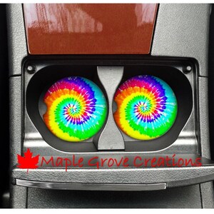 Tie Dye Car Coasters - Set of 2 - 2.56" Coasters - Custom Car Coasters - Sandstone, Hardboard or Rubber