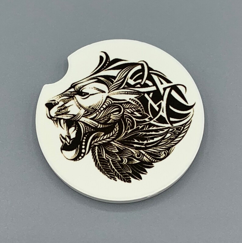 Hardboard or Rubber Custom Car Coasters Sandstone 2.56 Coasters Set of 2 Zentangle Mandala Lion Head Car Coasters