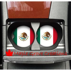 Mexican Flag Car Coasters - Set of 2 - 2.56&quot; Coasters - Custom Car Coasters - Available in Sandstone, Hardboard or Rubber