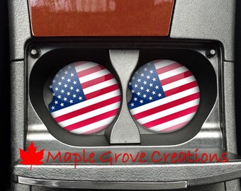 Set of 2 American Flag Car Coasters - 2.56" Coasters - Custom Car Coasters