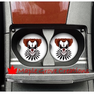 Sottobicchieri per auto Evil Clown - Set da 2 - Sottobicchieri da 2,56&quot; - Sottobicchieri per auto personalizzati - Arenaria, pannello rigido o gomma
