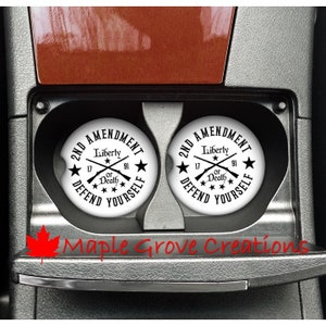 2nd Amendment Defend Yourself Muskets Car Coasters - Set of 2 - 2.56&quot; Car Coasters - Available in Sandstone, Hardboard or Rubber