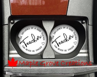 Set of 2 Teacher Car Coasters - 2.56" Coasters - Custom Car Coasters - Available in Sandstone, Hardboard or Rubber