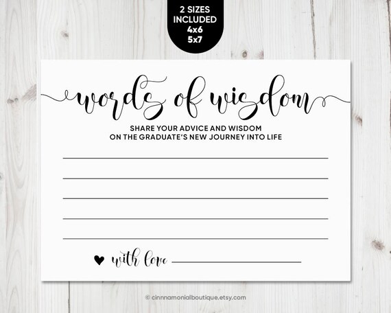 Graduation Words Of Wisdom Cards Printable Words Of Wisdom Etsy