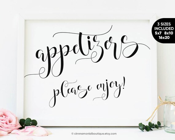 Appetizers Sign Wedding Signs Party Decorations Printable Etsy