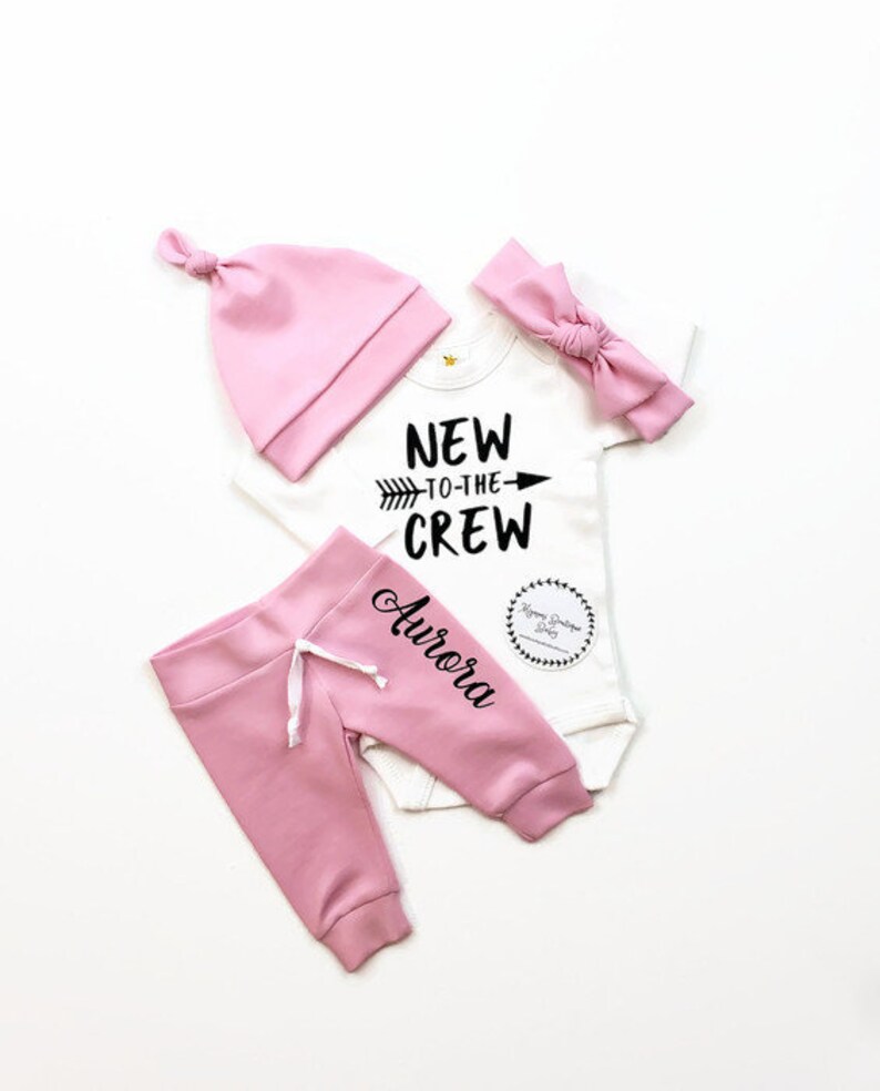Personalised New to the Surname Crew Baby Vest Babygrow New Baby Gifts Newborn baby Gifts Personalised Babywear Hospital Outfit