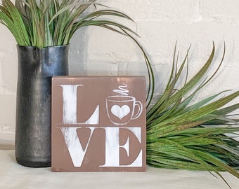 Coffee Sign - Wood - Love Coffee Cup - Kitchen Bar - Lover - Station - Small