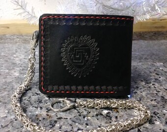 Skull Leather Trifold Bikers Wallet with Chain Punk Rockers Skaters Gothic Kids