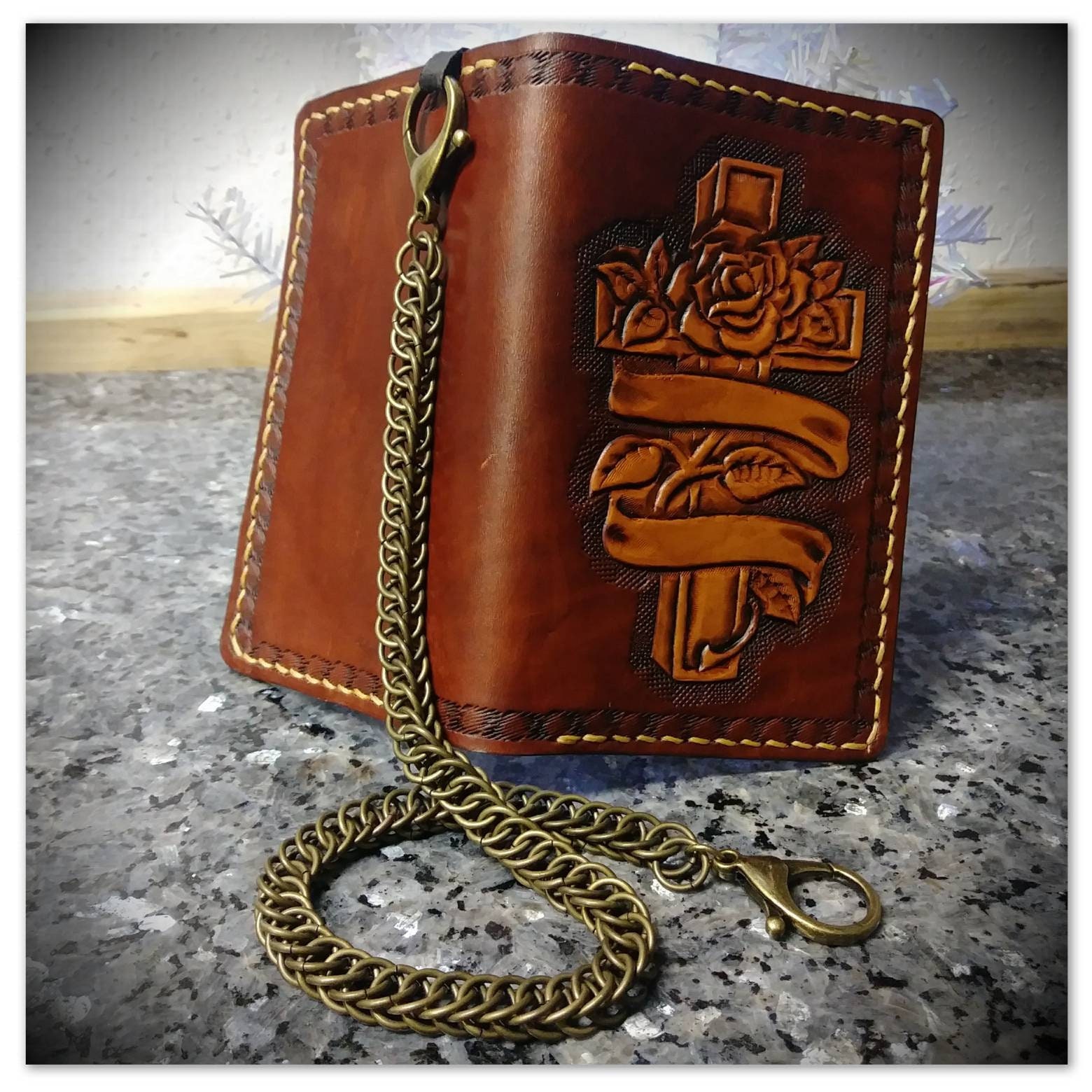 Handtooled Leather Wallet Biker Wallet With Half Persian Wallet Chain ...