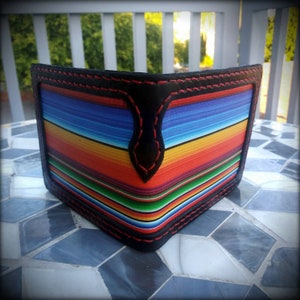 Cartera de serape de cuero cosida a mano hecha a mano