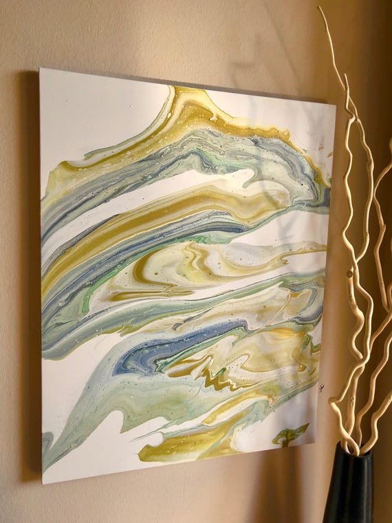 Acrylic Pour Abstract White and Gold painting 24x28 pour painting fluid painting wall decor artwork on Canvas original art,wall art