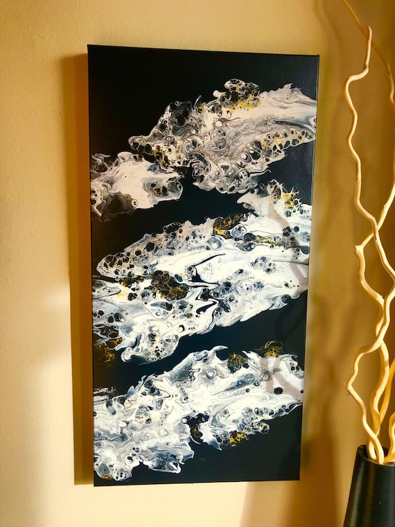 Acrylic pour painting black and white abstract painting wall design fluid artwork on canvas wall decor original art modern art