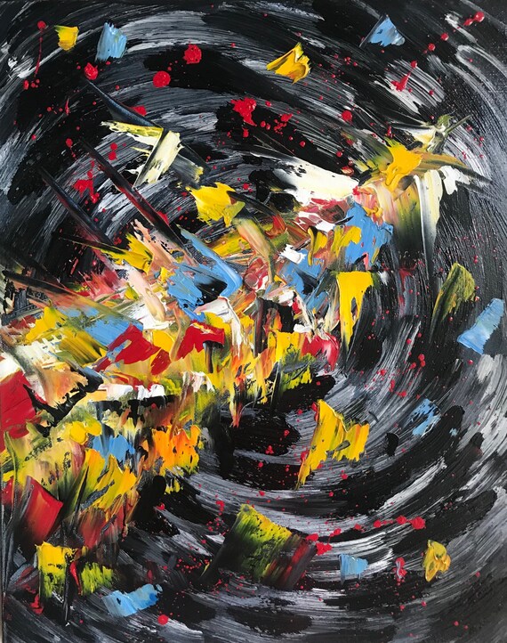 Routine,Oil Abstract Painting ,Original Art 16x20 black yellow red painting