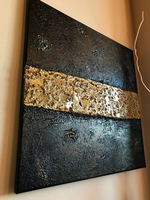 Original Abstract acrylic and resin painting on canvas modern art original art homedecor black and gold abstract painting unique artwork