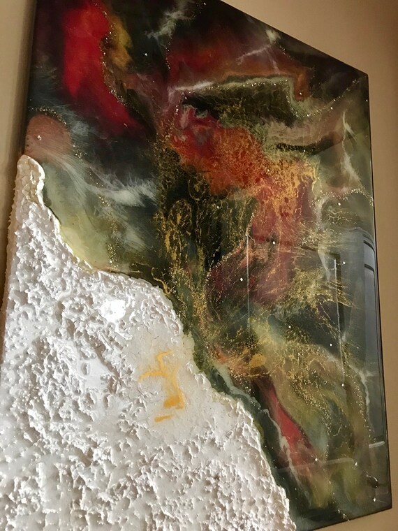 Original Abstract Resin painting on canvas with Swarovski crystals pour art modern art original artwork home decor resin art fluid art