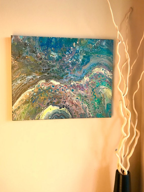 Acrylic Abstract painting on Canvas 16x20 Wall Decor original art abstract art, artwork green yellow blue red painting