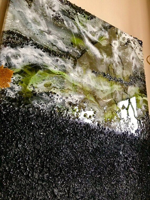 Abstract Epoxy Resin painting pour art modern art original artwork (Cave of Emerald ) resin Artwork on canvas home decor