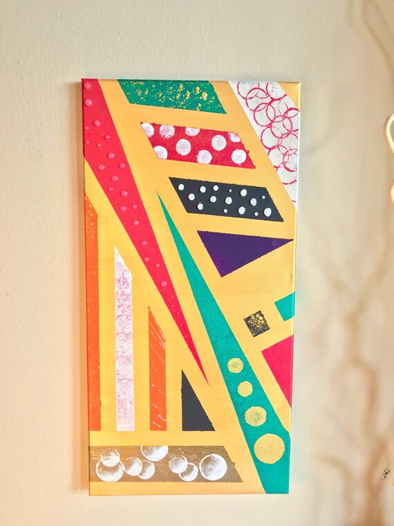 Art for Kids Acrylic Abstract Geometric painting 12x24 wall decor original art artwork on canvas
