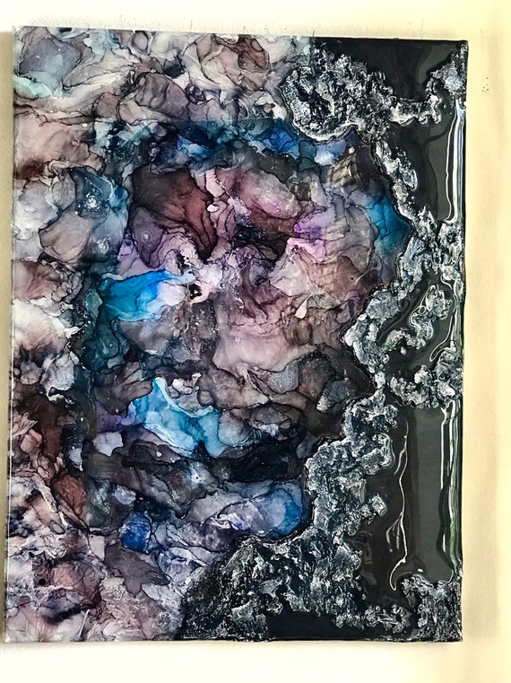 Original textured abstract painting with unique texture,Swarovski Crystals and epoxy finish modern art home decor texture art unique gift